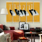 Japanese Cranes on Gold canvas wall art in room setting 6