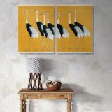 Japanese Cranes on Gold canvas wall art in room setting 7