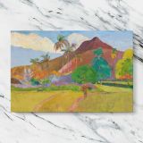Tahitian Landscape canvas artwork displayed on a marble background