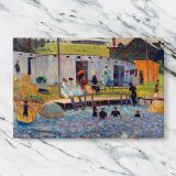 The Bathing Hour at Chester Nova Scotia canvas artwork displayed on a marble background