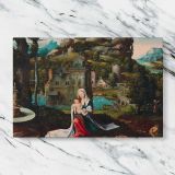 The Rest on the Flight into Egypt canvas artwork displayed on a marble background