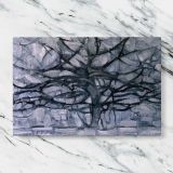 Gray Tree canvas artwork displayed on a marble background