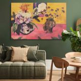 Still Life with Head Shaped Vase and Japanese Woodcut canvas wall art in room setting 4