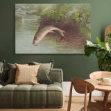 Leaping Brook Trout canvas wall art in room setting 4