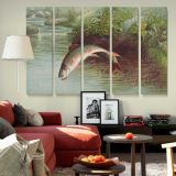 Leaping Brook Trout canvas wall art in room setting 6