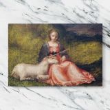 Woman with a Unicorn canvas artwork displayed on a marble background