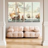 Ships on a calm sea canvas wall art in room setting 5
