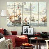 Ships on a calm sea canvas wall art in room setting 6