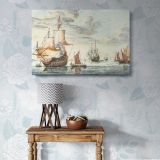 Ships on a calm sea canvas wall art in room setting 7