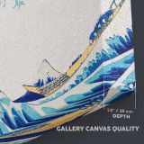 The Great Wave off Kanagawa on White canvas texture and wrapped edge closeup