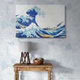 The Great Wave off Kanagawa on White canvas wall art in room setting 5