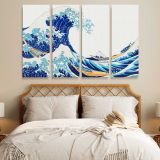 The Great Wave off Kanagawa on White canvas wall art in room setting 6