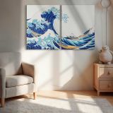 The Great Wave off Kanagawa on White canvas wall art in room setting 7
