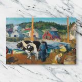 Ox Team at Matinicus Wharf canvas artwork displayed on a marble background