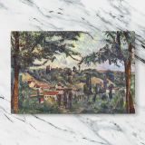The Hameau des Patis canvas artwork displayed on a marble background
