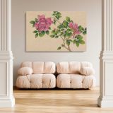 Pink Roses Botanical Illustration canvas wall art in room setting 5