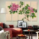 Pink Roses Botanical Illustration canvas wall art in room setting 6