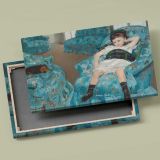 Little Girl in a Blue Armchair canvas front and rear frame view