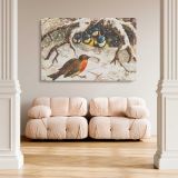 Vintage Winter Birds and Nest canvas wall art in room setting 5