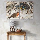 Vintage Winter Birds and Nest canvas wall art in room setting 7