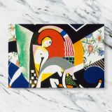 Colourful Abstract Figures and Floral Shapes canvas artwork displayed on a marble background