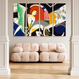 Colourful Abstract Figures and Floral Shapes canvas wall art in room setting 5