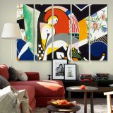 Colourful Abstract Figures and Floral Shapes canvas wall art in room setting 6