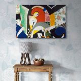 Colourful Abstract Figures and Floral Shapes canvas wall art in room setting 7