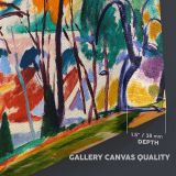 Colourful Woodland and River Landscape canvas texture and wrapped edge closeup