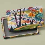 Colourful Woodland and River Landscape canvas front and rear frame view