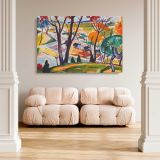 Colourful Woodland and River Landscape canvas wall art in room setting 5