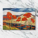Landscape with flowers canvas artwork displayed on a marble background