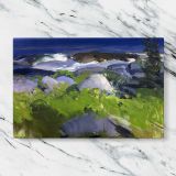 Vine Clad Shore on Monhegan Island canvas artwork displayed on a marble background