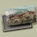 Ox Team beside a Rocky Shore canvas front and rear frame view
