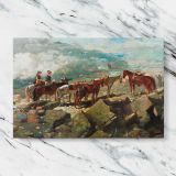 Ox Team beside a Rocky Shore canvas artwork displayed on a marble background