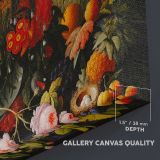 Flowers and Fruit Still Life canvas texture and wrapped edge closeup