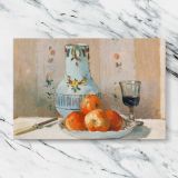 Still Life with Apples and Pitcher canvas artwork displayed on a marble background