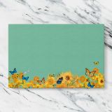 Sunflowers and Butterflies on Green canvas artwork displayed on a marble background