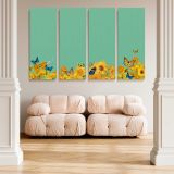 Sunflowers and Butterflies on Green canvas wall art in room setting 5