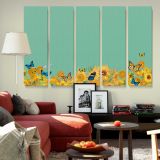 Sunflowers and Butterflies on Green canvas wall art in room setting 6