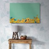 Sunflowers and Butterflies on Green canvas wall art in room setting 7