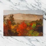 Autumn Treetops canvas artwork displayed on a marble background