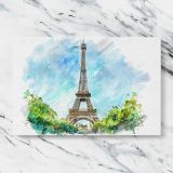 Eiffel Tower Watercolour canvas artwork displayed on a marble background