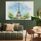 Eiffel Tower Watercolour canvas wall art in room setting 4