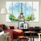Eiffel Tower Watercolour canvas wall art in room setting 6