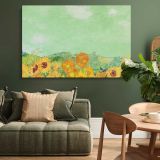 Sunflowers beneath a Green Sky canvas wall art in room setting 4