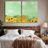 Sunflowers beneath a Green Sky canvas wall art in room setting 7