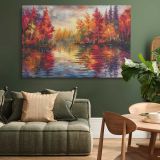 Colourful Autumn Forest Reflections canvas wall art in room setting 4