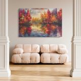 Colourful Autumn Forest Reflections canvas wall art in room setting 5