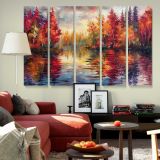 Colourful Autumn Forest Reflections canvas wall art in room setting 6